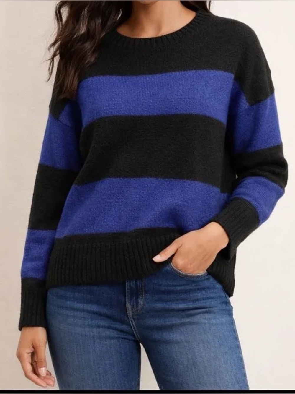 LOFT Women's Crewneck Wool Blend  Striped Pullover Sweater XL